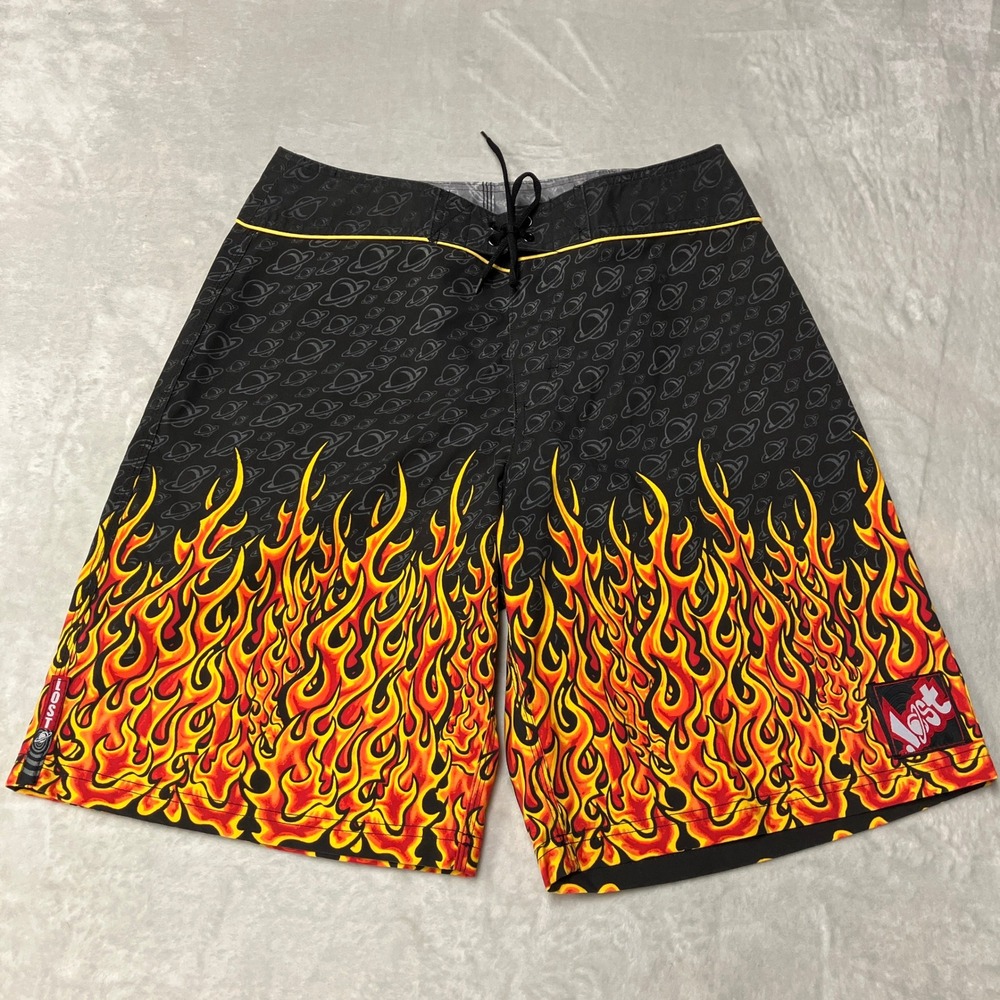 Vintage Y2K Lost Enterprises Board Shorts Flames Space AOP‎ Made in USA Mens 34